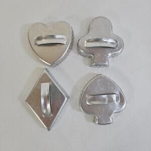 Vtg Aluminum Fluted Cookie Cutters Playing Card Suits Heart Spade Diamond Club
